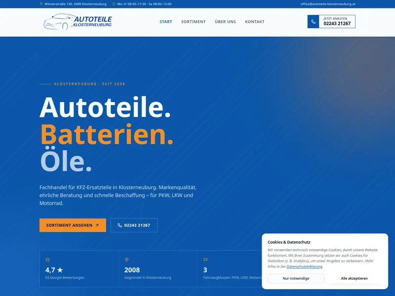 Screenshot der Website Autoteile Klosterneuburg